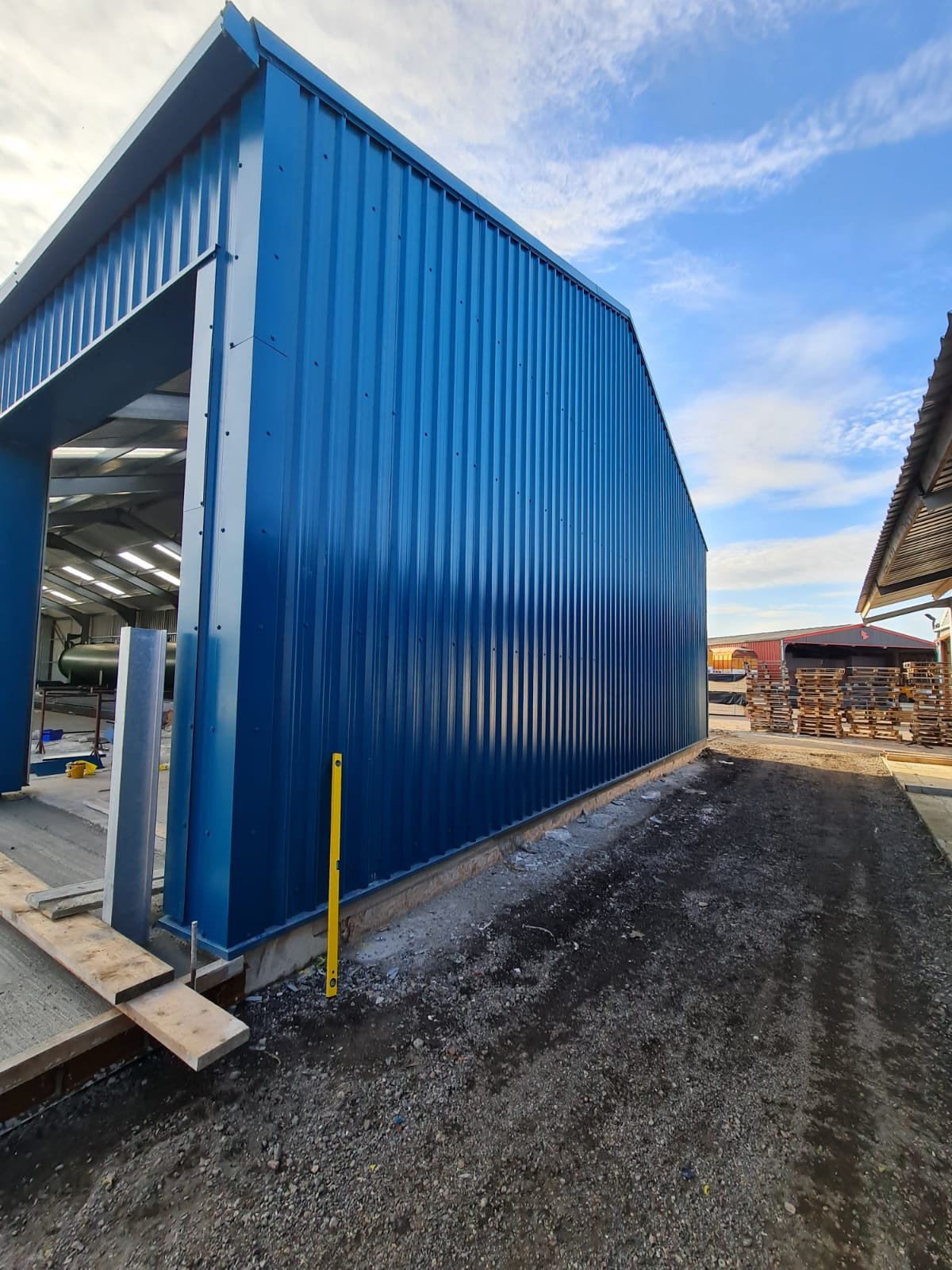 Blue industrial steel building