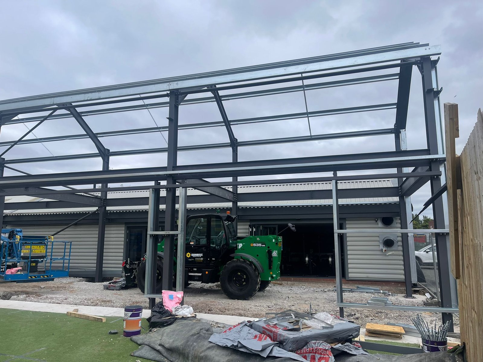 Steel frame building in progress